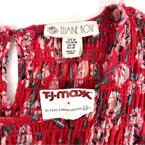 Eliane Rose smocked 3/4 sleeve pink floral print dress sz Med - Picture 4 of 14